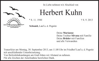 Traueranzeige von Herbert Kuhn von Pegnitz-Zeitung